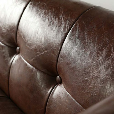 Brūns Chesterfield luksusa 3-vietīgs ādas viesistabas dīvāns