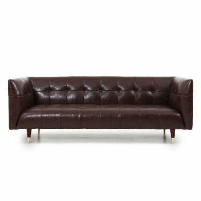 Brūns Chesterfield luksusa 3-vietīgs ādas viesistabas dīvāns