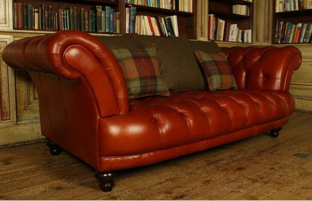 Brūna derīgo ādas "Chesterfield" dīvānā, polsterēta auduma dīvāns, komplekts 3-vietīgs, jauns