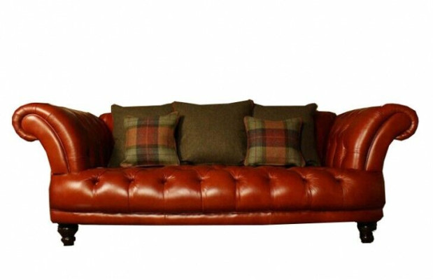 Brūna derīgo ādas "Chesterfield" dīvānā, polsterēta auduma dīvāns, komplekts 3-vietīgs, jauns