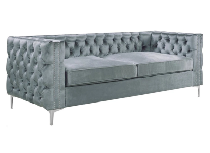 Pelēka Chesterfield dīvāns ar luksusa samta auduma dīvānu komplektu ar sprūdēm un polsterējumu, jauns