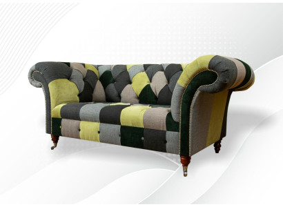 Chesterfield Sofa Dīvāns Polster Sofas Klasiskais 2-vietīgais ādas tekstilas dīvāns Krāsains