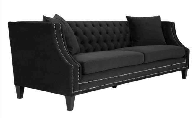 Luksusa melna auduma trīsvietīga auduma dīvāns mēbeles viesnīcas dzīvojamā istaba prakse audekls