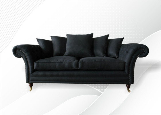 Dīvāns 3-vietīgs Klasiskais dizains Dīvāni Pāraugi Ādas Modernas Sofas 3-Sētveida Melna