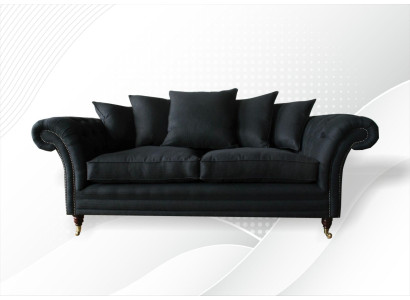 Dīvāns 3-vietīgs Klasiskais dizains Dīvāni Pāraugi Ādas Modernas Sofas 3-Sētveida Melna