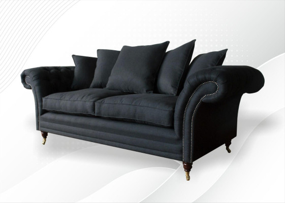 Dīvāns 3-vietīgs Klasiskais dizains Dīvāni Pāraugi Ādas Modernas Sofas 3-Sētveida Melna