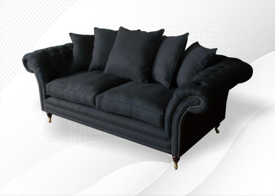 Dīvāns 3-vietīgs Klasiskais dizains Dīvāni Pāraugi Ādas Modernas Sofas 3-Sētveida Melna