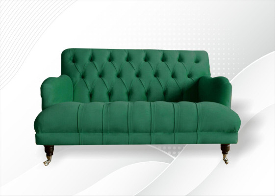 Chesterfield krēsla kanapē polster sofa, 1,5-istabas divvietīgā un vienvietīgā dīvāns zaļā tekstilē.