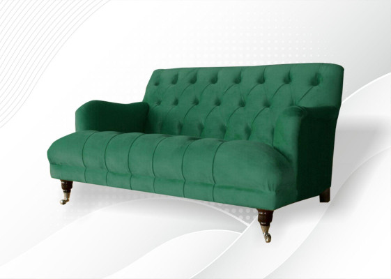 Chesterfield krēsla kanapē polster sofa, 1,5-istabas divvietīgā un vienvietīgā dīvāns zaļā tekstilē.