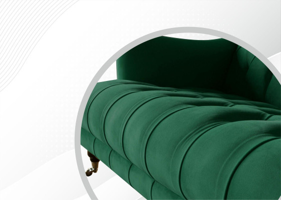 Chesterfield krēsla kanapē polster sofa, 1,5-istabas divvietīgā un vienvietīgā dīvāns zaļā tekstilē.