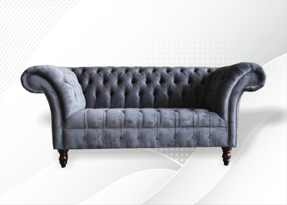 Chesterfield 3-vietīgā dzīvojamo telpu dīvāns ar auduma tērpu pelēks.