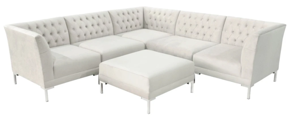 Stūra dīvāns Paklājs krēma baltā Big Tekstila audums Chesterfield dīvāns Luksusa mēbeles 2 gab.