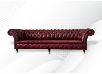 Sarkanā liela dīvāna kanāpa Chesterfield 265cm XXL polster sofas 4er ādas auduma jaunumi.