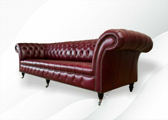 Sarkanā liela dīvāna kanāpa Chesterfield 265cm XXL polster sofas 4er ādas auduma jaunumi.