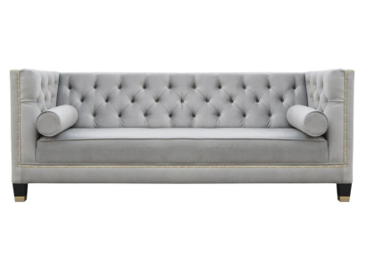 Luksusa pelēks Chesterfield velvets trīsvietīgs mēbeļu komplekts viesnīcai dzīvojamā istabā praksē.