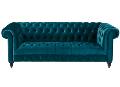 Chesterfield Tirkīza samta dīvāns ar pogām, luksusa mēbele, divguļamā sofa.