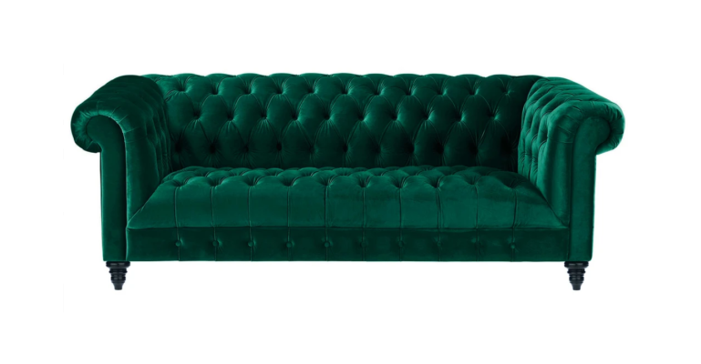 Chesterfield Turkīzes dīvāns ar pogām un samta klājumu ar apaļiem stūriem un lux dizainu