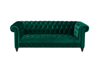 Chesterfield Turkīzes dīvāns ar pogām un samta klājumu ar apaļiem stūriem un lux dizainu
