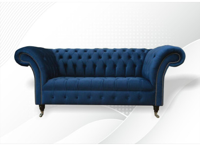 Dizainas Chesterfield Sofagarnitur 2 sēdvietu dīvāns Tekstils Zils Pārklājums Dīvāni Zila