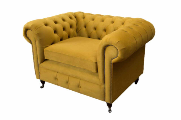 Krēsls dizains Relaksējošs Audums Lounge Luksuss Dzeltenais Polster Sēdēt Chesterfield