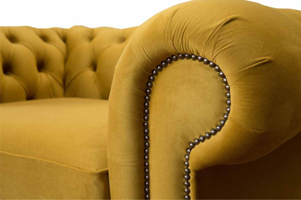Krēsls dizains Relaksējošs Audums Lounge Luksuss Dzeltenais Polster Sēdēt Chesterfield