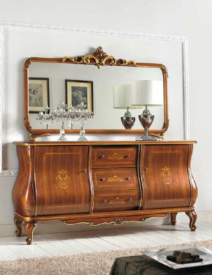 Sideboard ar spoguli, kumode koksnes skapis mēbeles brūns jauns