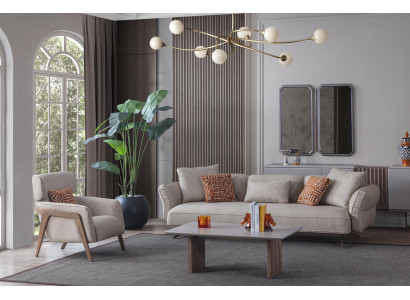 Luksusa moderns dzīvojamo istabu komplekts 4 gabalus. 4-vietīgā dīvāns, krēsls, galds.