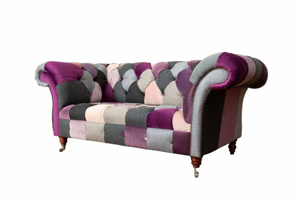 Chesterfield auduma dīvāns ar polsterējumu, dizains 2 vietu auduma dīvāns pelēkā krāsā