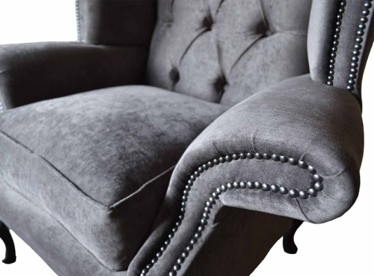 Krēsls ausi krēsls "Chesterfield" audums Dzīvojamā istaba Poliesters Dizains Pelēks