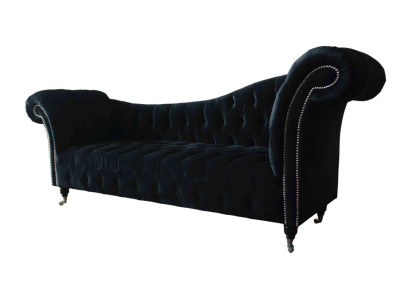 Sofa Luxus Tekstils Chesterfield Dīvāns Pamatne 3 Vieta Komplektācija Zila Samts