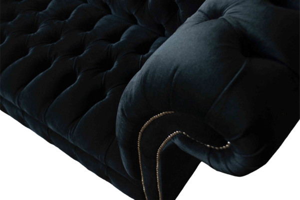 Sofa Luxus Tekstils Chesterfield Dīvāns Pamatne 3 Vieta Komplektācija Zila Samts