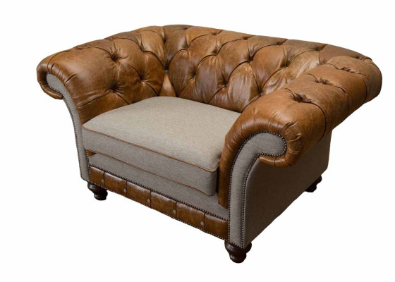 Dizaina Chesterfield krēsls 1-vietīgā dīvānā Luxus Klasiskā tekstila dīvani.