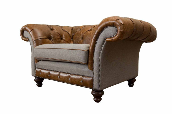Dizaina Chesterfield krēsls 1-vietīgā dīvānā Luxus Klasiskā tekstila dīvani.