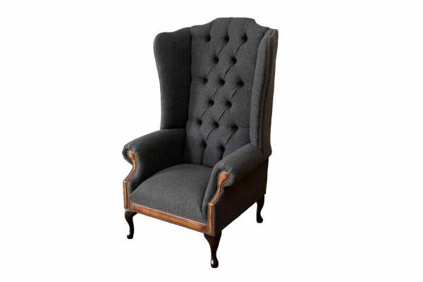 Chesterfield krēsls Pelēks Dzīvojamā istaba Klasiska audums Austiņu krēsls Mēbeles