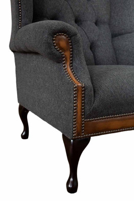 Chesterfield krēsls Pelēks Dzīvojamā istaba Klasiska audums Austiņu krēsls Mēbeles