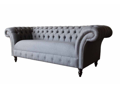 Chesterfield Dīvāns ar 3 sēdvietām, grezna tekstila dīvāna dīvāns.