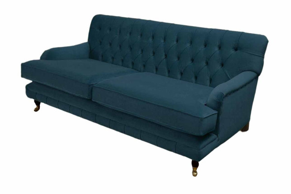 Chesterfield dizaina luksusa dīvāns ar 3 sēdvietām, zils, audums, jauns
