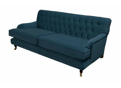 Chesterfield dizaina luksusa dīvāns ar 3 sēdvietām, zils, audums, jauns