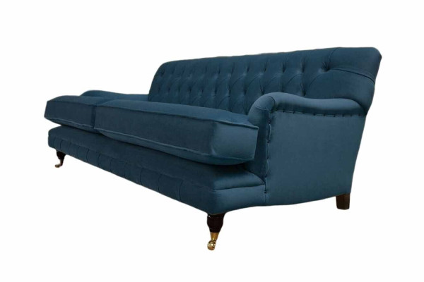 Chesterfield dizaina luksusa dīvāns ar 3 sēdvietām, zils, audums, jauns