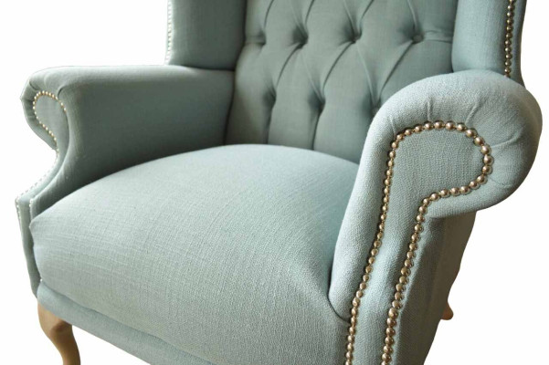 Auskari krēsls dizaina audums baltā krēslā Chesterfield tekstils jauns