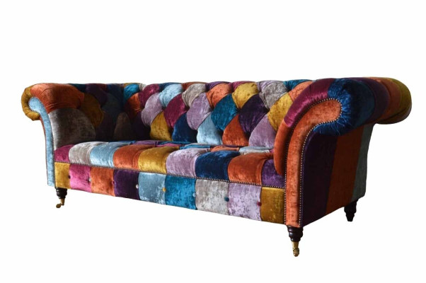 Chesterfield Tekstils Dīvāns Ar Sofa Polster Sofas Luksusa Audums 3 Persoņu Dizains