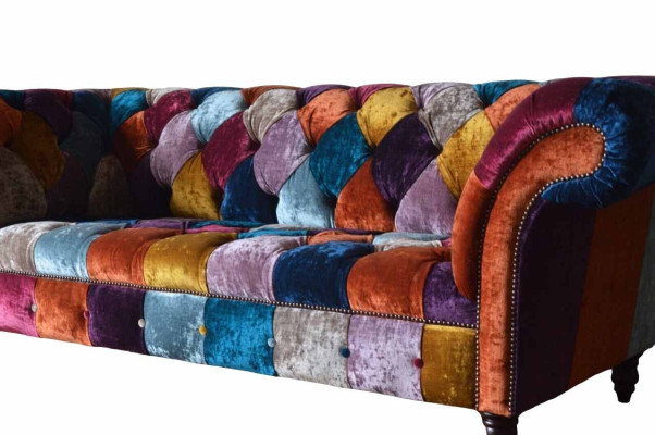 Chesterfield Tekstils Dīvāns Ar Sofa Polster Sofas Luksusa Audums 3 Persoņu Dizains