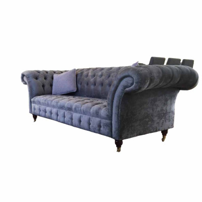 Dīvāns Chesterfield ar 3 sēdvietām, auduma pārklājums, mīksta sēdvieta, jauns.