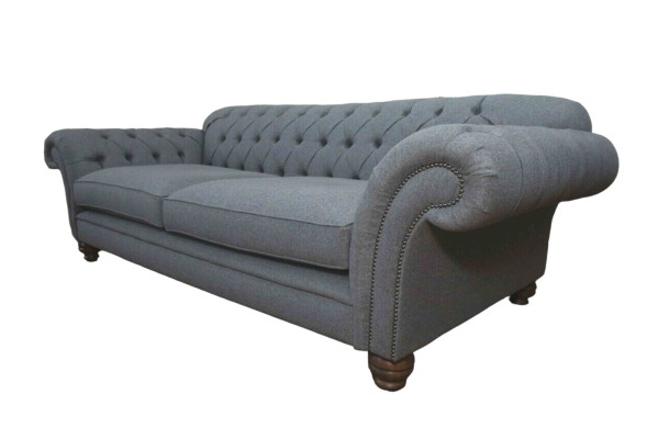 Dīvāns Luksuss Tekstils Chesterfield Dīvāns Dīvāni Polster 3 vietās Pelēks dizains