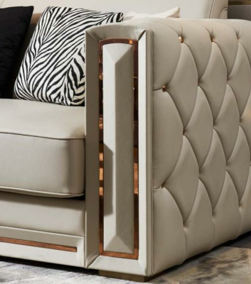 Chesterfield sofa Beige Leather Luxury Living Room Design Couch Upholstery