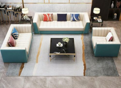 Ādas dīvāns Dīvāns Sofa Piekaislis 321 Vieta Galdiņš 2x Pavadoņgaldiņš 6 gab. Jauns