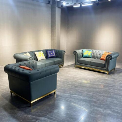 Česterfilda dzīvojamā istaba Dīvāns Sofa komplekts - Luxus Garnitur 3+2+1 Grupa Jauns