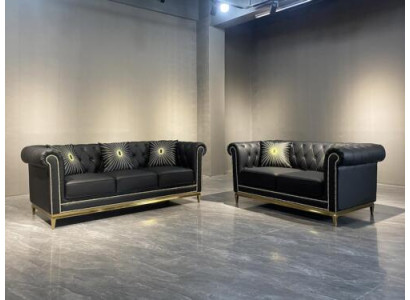 Schvartas Chesterfield dzīvojamās istabas dīvāns kompletts luxus set 3+2 vietājus 2 gabali.