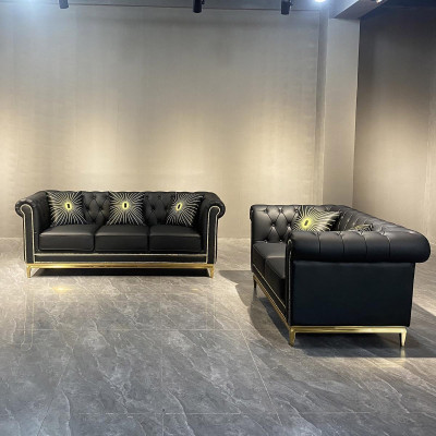 Schvartas Chesterfield dzīvojamās istabas dīvāns kompletts luxus set 3+2 vietājus 2 gabali.