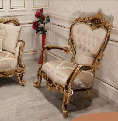 Austiņu krēsls Krēsls Luksusa dizains Polster Sofa Couch Chesterfield Tekstils Zelts Jauns
